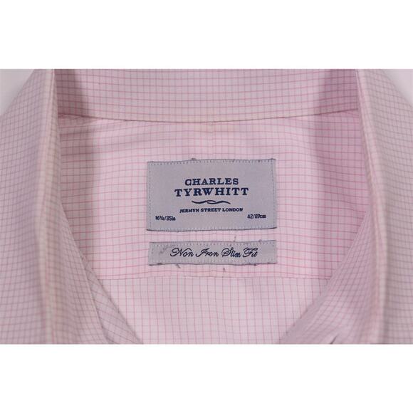 Charles Tyrwhitt White/Pink Check Non-Iron Slim Cotton Dress Shirt (42) 16.5-35 - Picture 6 of 7